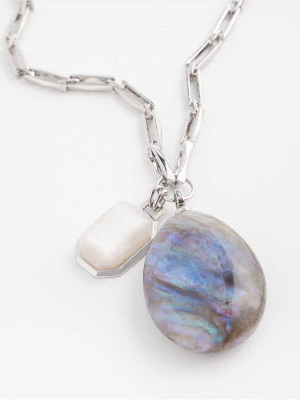 Chico's Faux Opal Pendant Necklace NWT Silver Tone Stunning